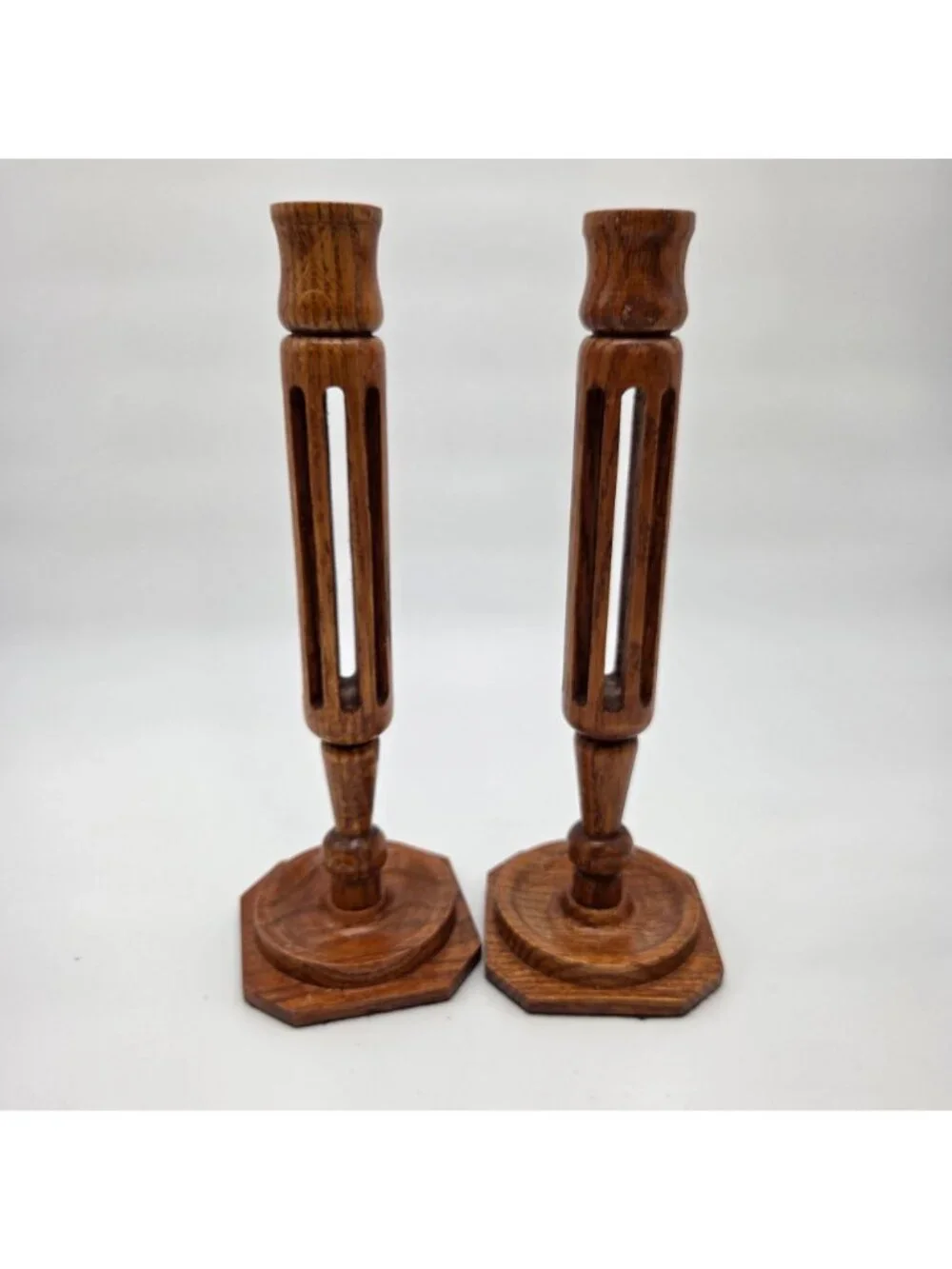Vintage Hand-Carved Olive Wood Candlestick Holders Pair